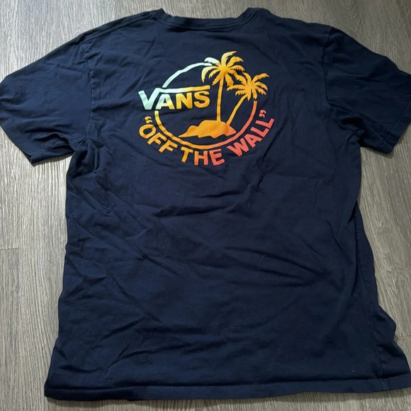 Navy Men's Vans Off The Wall Colorful Tropical Cotton TShirt Size large - Picture 1 of 5